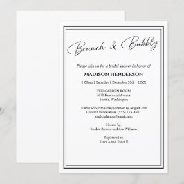 Invitación Brunch clásico de ducha de novias negras y blancas