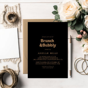 Invitación Brunch Clásico de Oro Negro y Bridal Shower Burbuj