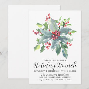 Invitación Brunch clásico Holly Berry Green