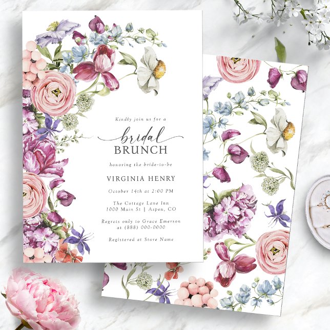 Invitación Brunch colorido de novias (Colorful Jewel Tone Wildflower Bridal Brunch Invitation by Painted Paperie
)