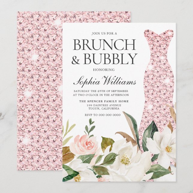 Invitación Brunch con ducha de novia con vestidor de Boda de  (Anverso / Reverso)