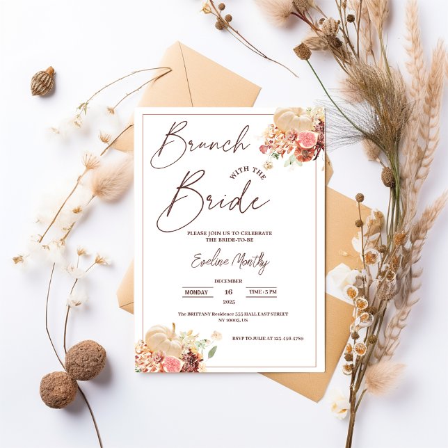 Invitación Brunch con la ducha de la novia de la calabaza de  (brunch with the bride fall winter spring summer whimsical wildflowers elegant chic floral)