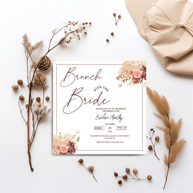 Invitación Brunch con la ducha de novia floral de la novia (Brunch with The Bride Fall pumpkin autumn Floral Bridal Shower summer thanksgiving theme winter )