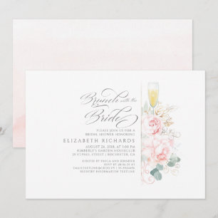 Invitación Brunch con la ducha de novia floral rosa