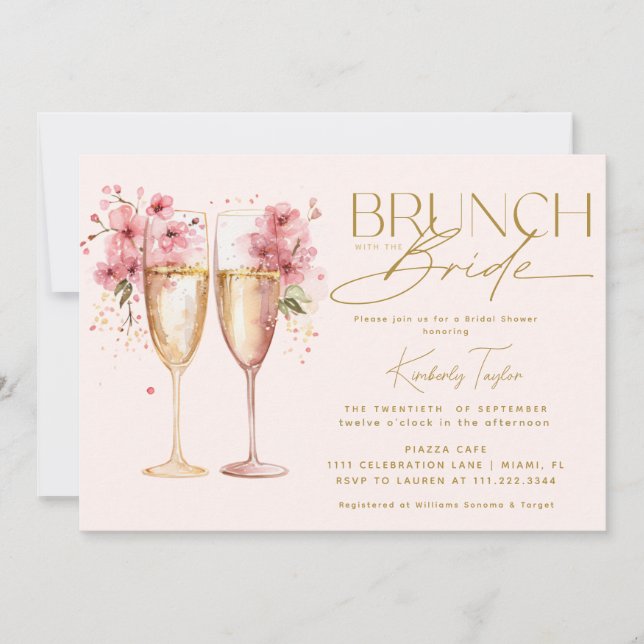 Invitación Brunch Con La Ducha De Novias De Champán Rosa (Anverso)