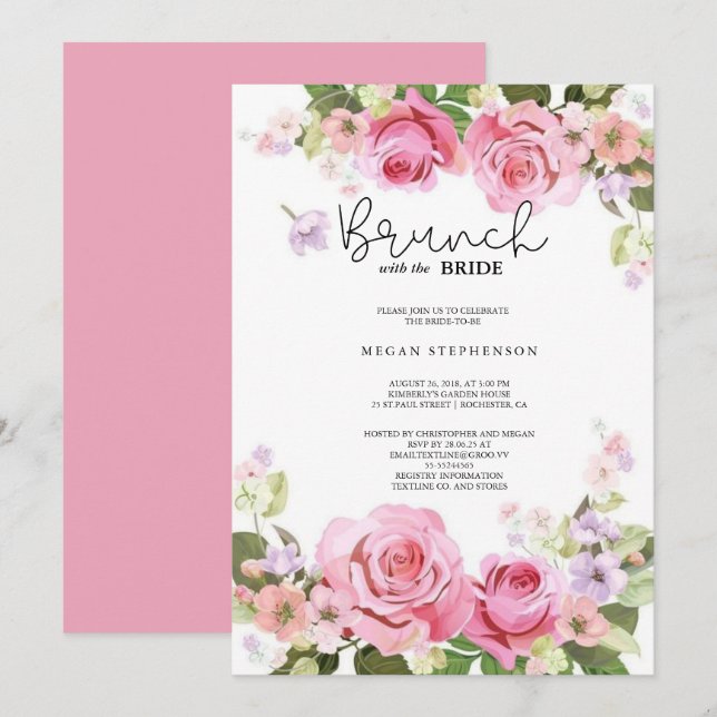 Invitación Brunch con la ducha de novias de oro de novia (Anverso / Reverso)