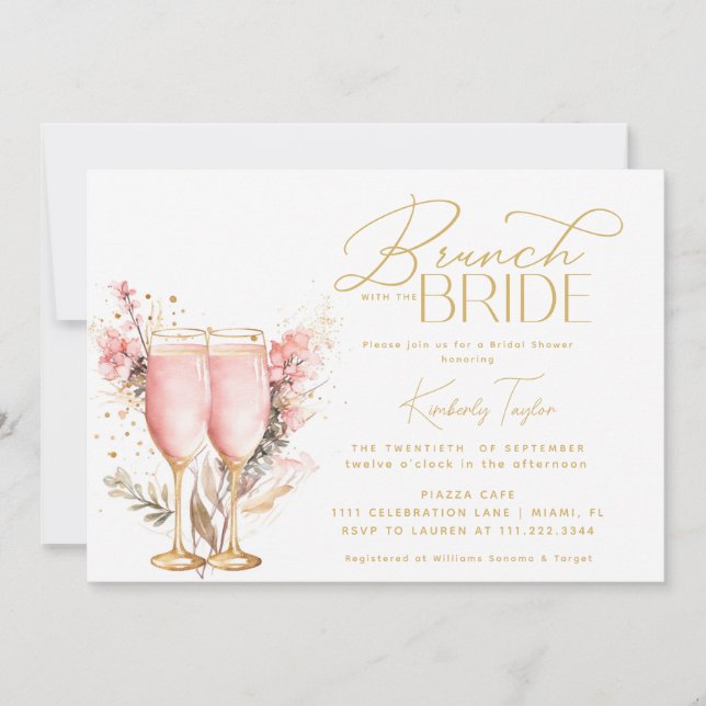 Invitación Brunch Con La Ducha De Novias Rosa Rosa De Novia (Anverso)