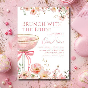 Invitación Brunch con la ducha de novias rosada