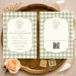 Invitación Brunch con la Novia Código QR de Shower a Cuadros