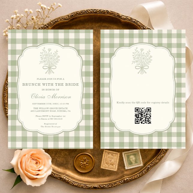 Invitación Brunch con la Novia Código QR de Shower a Cuadros (Subido por el creador)