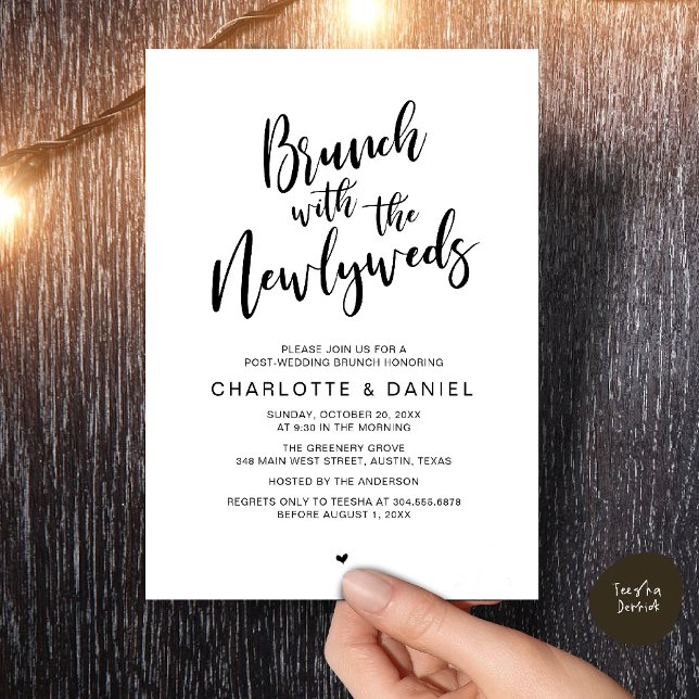 Invitación Brunch con los recién casados, Boda Elopement (Brunch with the newlyweds, Post Wedding Elopement Invitation Card PDF Black White)