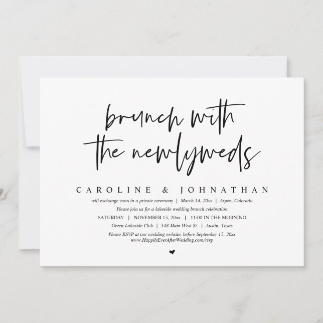 Invitación Brunch con los recién casados, Fiesta Boda Elopeme (Anverso)