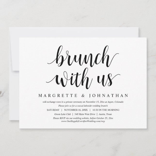 Invitación Brunch Con Los Recién Matados, Boda Elopement (Anverso)