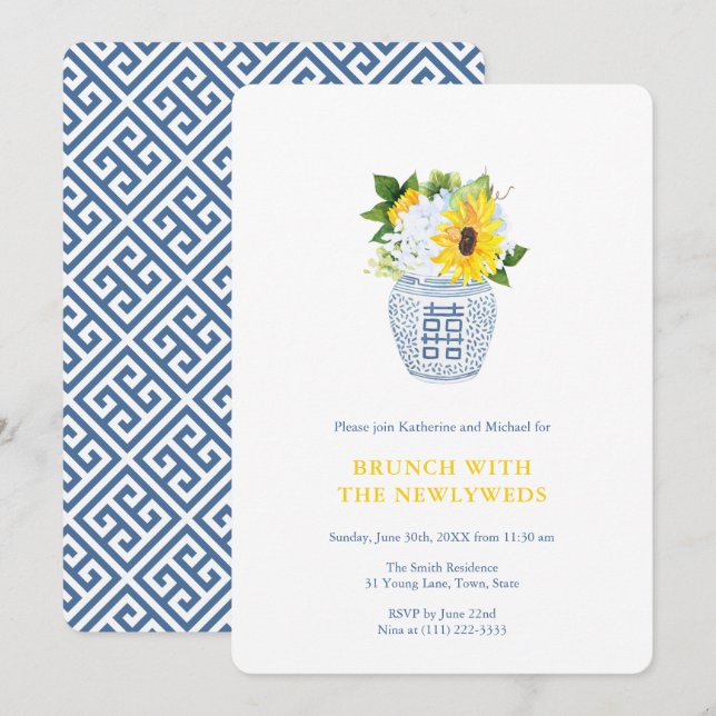 Invitación Brunch con recién casadas, fiesta post casamiento (Anverso / Reverso)