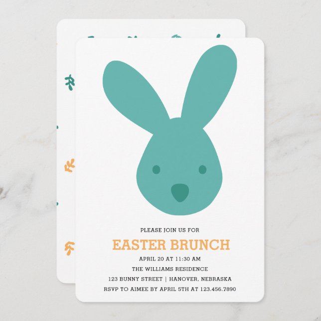 Invitación Brunch Cute Bunny Head Easter (Anverso / Reverso)