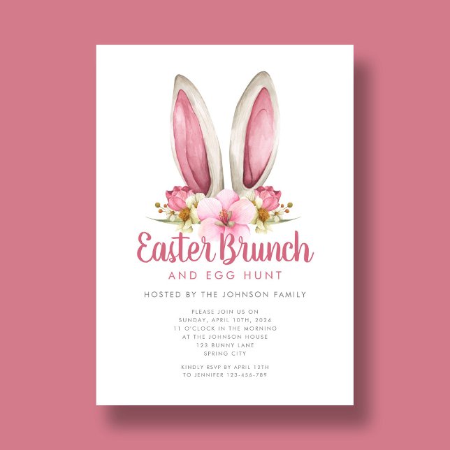 Invitación Brunch Cute Floral Bunny Ears Semana Santa (Cute Floral Bunny Ears Easter Brunch Invitation)