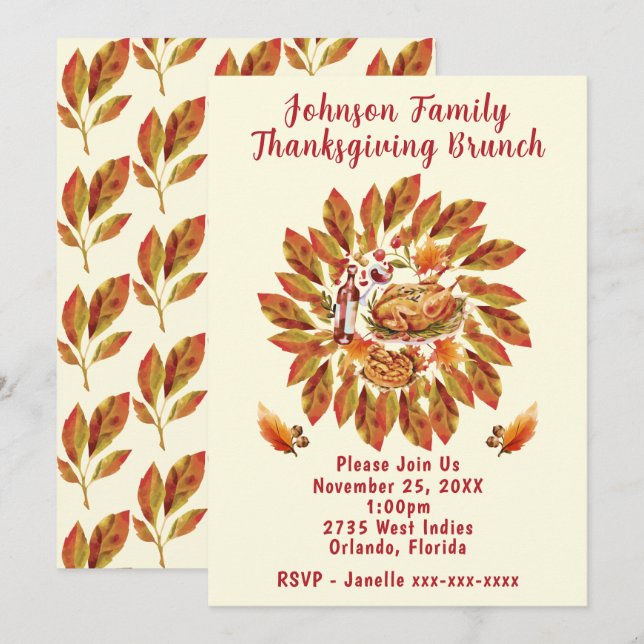 Invitación Brunch de Acción de Gracias de Familia (Anverso / Reverso)