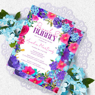 Invitación Brunch de agua azul rosa púrpura y negrita