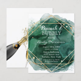 Invitación Brunch De Agua Verde Y Oro Y Bubbly