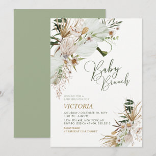 Invitación Brunch de Baby Shower Botánico Boho Verde y Dorado