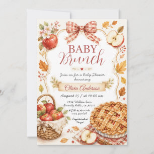 Invitación Brunch de Baby Shower Red Bow Apple Cutie Pie