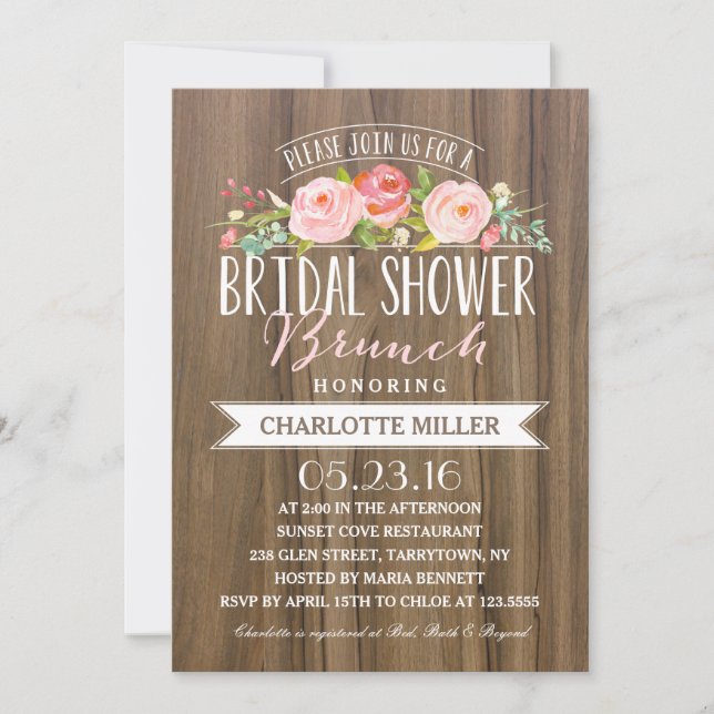 Invitación Brunch de banner Rosa | Bridal Shower (Anverso)