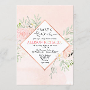 Invitación Brunch de bebé chica floral color rosa rosa Rubor