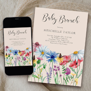 Invitación Brunch de bebé Wildflower Baby Rustico Jardín de C