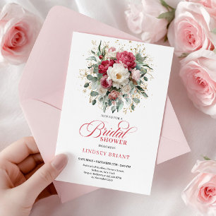 Invitación Brunch de Boda Boho Rojo Rubí Atemporal