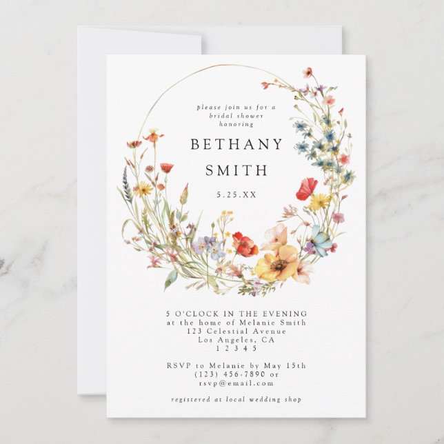 Invitación Brunch de Boda Caprichoso de Flores Silvestres (Anverso)