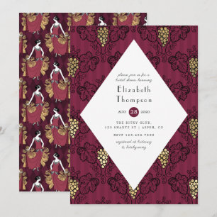 Invitación Brunch de boda con cata de vino tinto y dorado