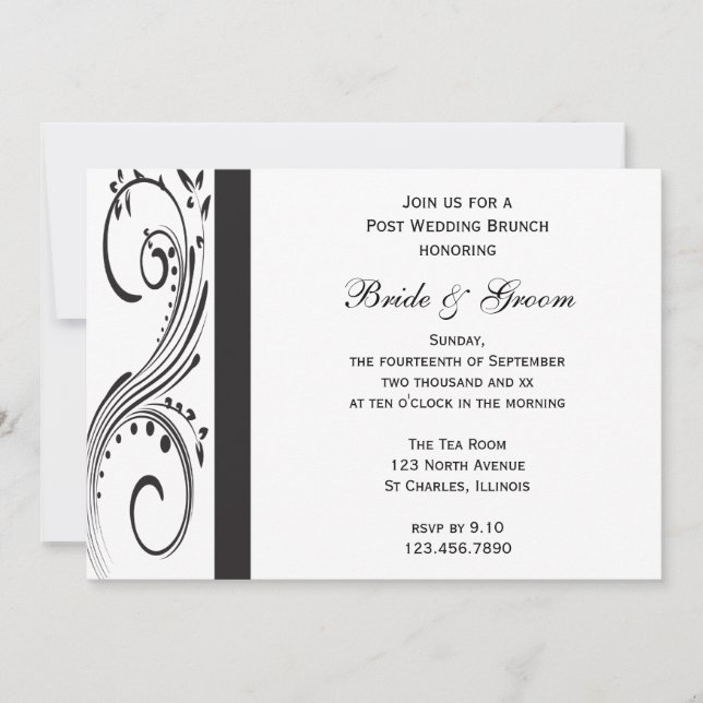Invitación Brunch de Boda de Black and White Swirls Post (Anverso)
