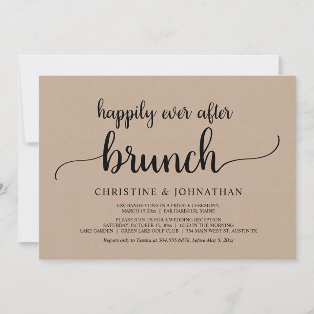 Invitación Brunch de boda de Elopement Felices para Siempre R (Anverso)