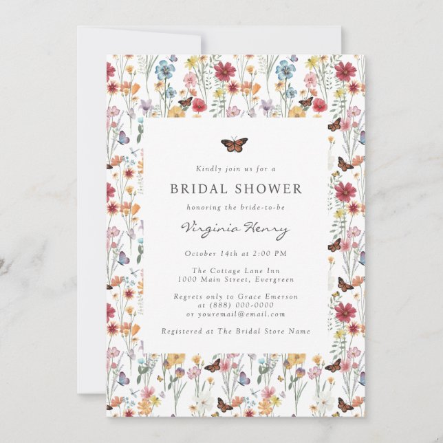 Invitación Brunch de Boda de Flores Silvestres Coloridas (Anverso)