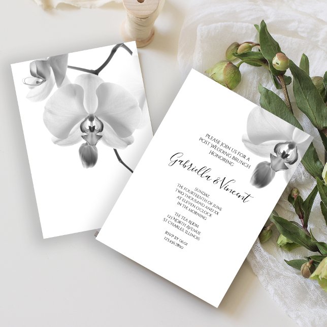Invitación Brunch de Boda de las orquídeas negras y blancas (Perfect to celebrate the day after the big day!)