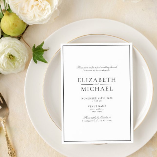 Invitación Brunch de Boda de Post con guión clásico negro y b (Easily personalize this post wedding brunch invitation with your unique details)
