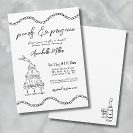 Invitación Brunch de Boda de Prosecco Perlas Dibujadas con Ca