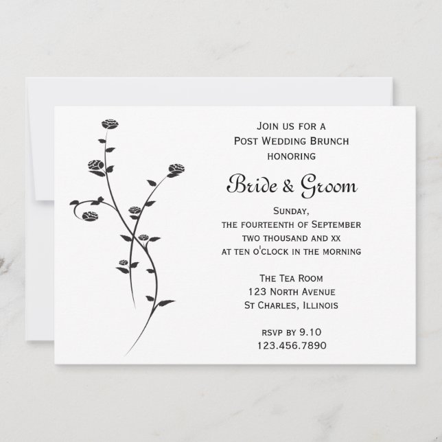 Invitación Brunch de Boda de Rosas Blancas y Negras (Anverso)