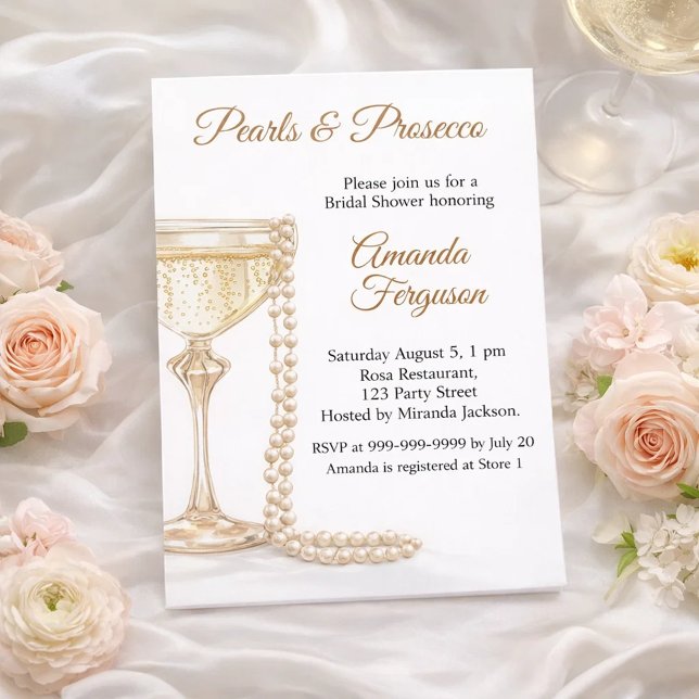 Invitación Brunch de boda elegante Prosecco Perlas (Subido por el creador)