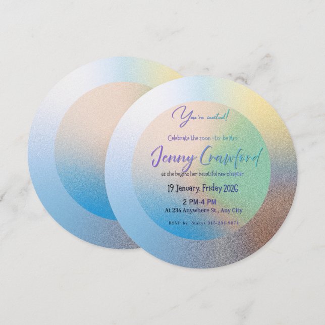 Invitación Brunch de Boda Redondo con Gradiente Pastel Person (Anverso / Reverso)
