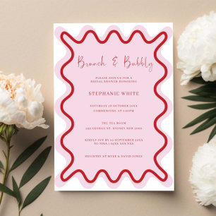 Invitación Brunch de borde rojo rosado ondulado y burbujeante