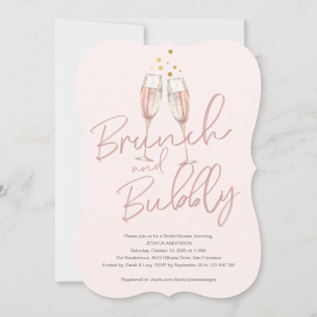 Invitación Brunch de caligrafía de moda y ducha de novia burb (Anverso)