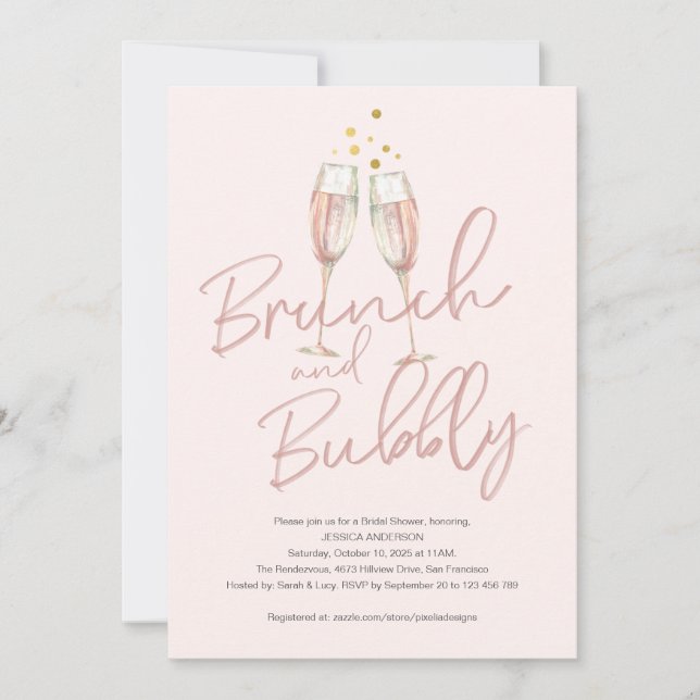 Invitación Brunch de caligrafía de moda y ducha de novia burb (Anverso)