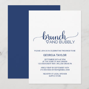 Invitación Brunch de caligrafía simple azul de la marina y bu