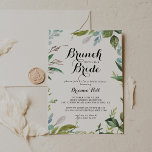 Invitación Brunch de caligrafía verde con ducha de novia<br><div class="desc">Este brunch verde de caligrafía con la invitación a la ducha de novia es perfecto para una moderna ducha de boda. El diseño se basa en hojas tropicales verdes con un toque de flores rosadas.</div>