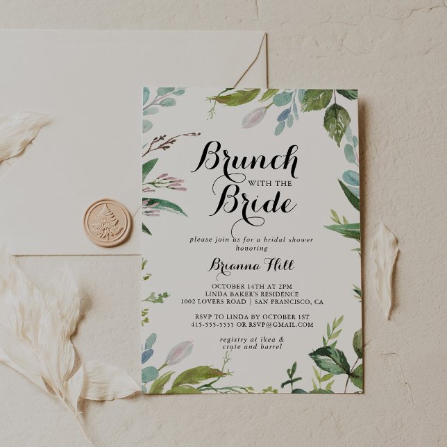 Invitación Brunch de caligrafía verde con ducha de novia (Subido por el creador)