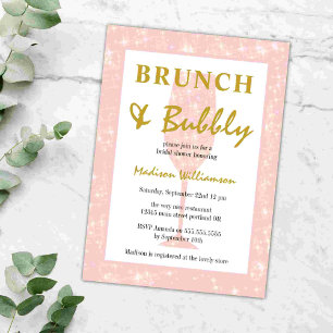 Invitación Brunch de champán con brillo rosa femenino y burbu
