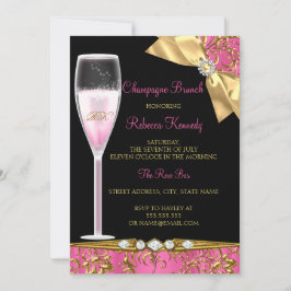Invitación Brunch de champán damasco dorado y rosa elegante