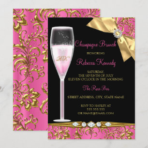 Invitación Brunch de champán damasco dorado y rosa elegante