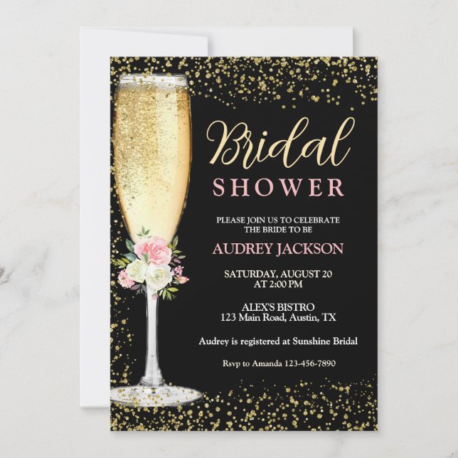Invitación Brunch de Champán Elegante con Flores para Despedi (Anverso)